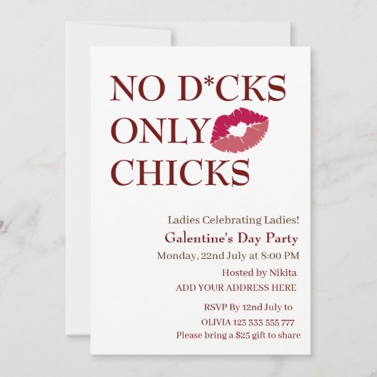 Nein D*cks only Chicks Galentine's Day Ladys Night Einladung (Vorderseite)