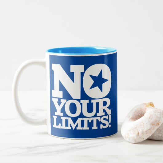 Nein, deine Grenzen! Blue BG Zweifarbige Tasse (Mit Donut)