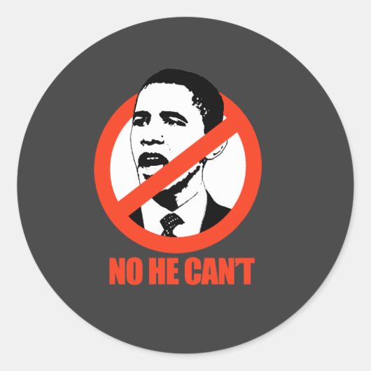 NEIN, ER KANN NICHT / ANTI-OBAMA-T - SHIRT RUNDER AUFKLEBER (Vorderseite)