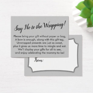 Nein zum Wrapping Baby Shower Grau Geschenkkarte