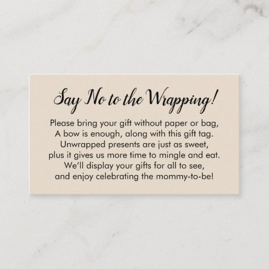 Nein zur Wrapping Baby Showcreme-Geschenkkarte Begleitkarte (Vorderseite)