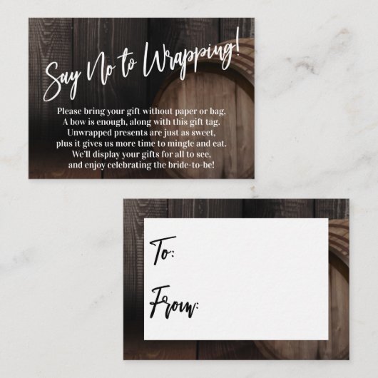 Nein zur Wrapping Wood Barrel Card Begleitkarte (Vorne/Hinten)