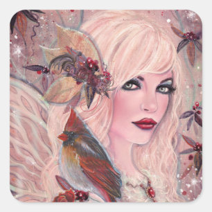 Neira Fairy mit Kardinal von Renee Lavoie Quadratischer Aufkleber