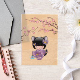 Neko Kokeshi Cat Ears Geisha Girl Gelbe Beilage Pergament Einladungen