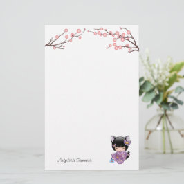 Neko Kokeshi Doll Cat Ears Geisha Girl Briefpapier