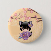 Neko Kokeshi Doll - Cat Ears Geisha Girl Button (Vorderseite)