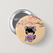 Neko Kokeshi Doll - Cat Ears Geisha Girl Button (Vorne & Hinten)