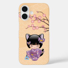 Neko Kokeshi Doll - Cat Ears Geisha Girl iPhone 16 Hülle