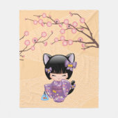 Neko Kokeshi Doll - Cat Ears Geisha Girl Fleecedecke (Vorderseite)