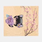 Neko Kokeshi Doll - Cat Ears Geisha Girl Fleecedecke (Vorderseite (Horizontal))