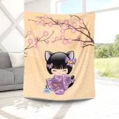 Neko Kokeshi Doll - Cat Ears Geisha Girl Fleecedecke