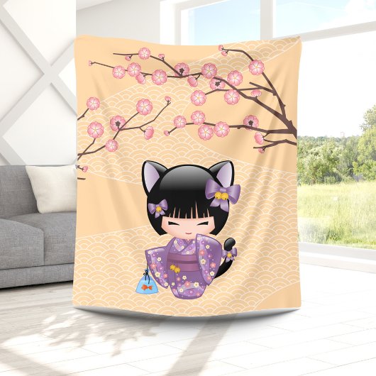 Neko Kokeshi Doll - Cat Ears Geisha Girl Fleecedecke