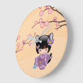 Neko Kokeshi Doll - Cat Ears Geisha Girl Große Wanduhr (Winkel)