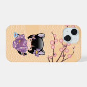 Neko Kokeshi Doll - Cat Ears Geisha Girl iPhone 15 Hülle (Rückseite (Horizontal))
