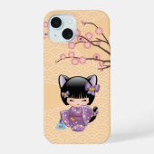 Neko Kokeshi Doll - Cat Ears Geisha Girl iPhone 15 Hülle (Rückseite)