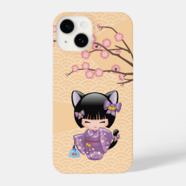 Neko Kokeshi Doll - Cat Ears Geisha Girl iPhone 14 Hülle