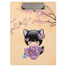 Neko Kokeshi Doll - Cat Ears Geisha Girl Klemmbrett