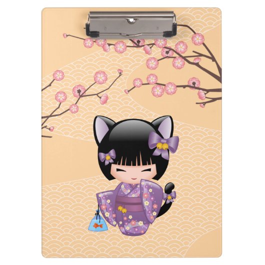 Neko Kokeshi Doll - Cat Ears Geisha Girl Klemmbrett (Vorderseite)