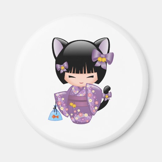 Neko Kokeshi Doll - Cat Ears Geisha Girl Magnet (Vorne)