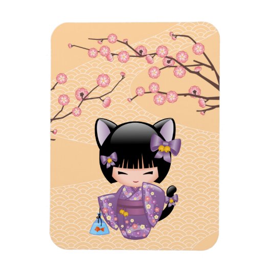Neko Kokeshi Doll - Cat Ears Geisha Girl Magnet (Vertikal)