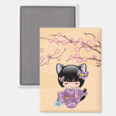 Neko Kokeshi Doll - Cat Ears Geisha Girl Magnet (Vorderseite/Rückseite)
