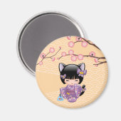 Neko Kokeshi Doll - Cat Ears Geisha Girl Magnet (Vorderseite/Rückseite)