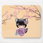 Neko Kokeshi Doll - Cat Ears Geisha Girl Mousepad (Vorne)