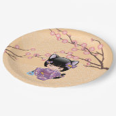 Neko Kokeshi Doll - Cat Ears Geisha Girl Pappteller (Schrägansicht)