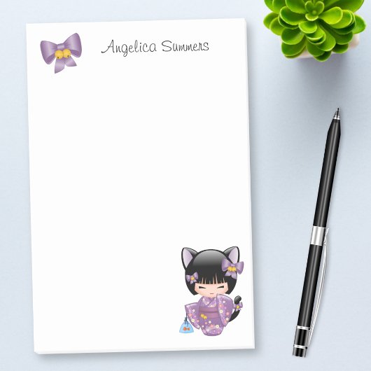 Neko Kokeshi Doll - Cat Ears Geisha Girl Post-it Klebezettel