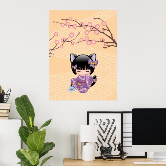 Neko Kokeshi Doll - Cat Ears Geisha Girl Poster (Heimbüro)