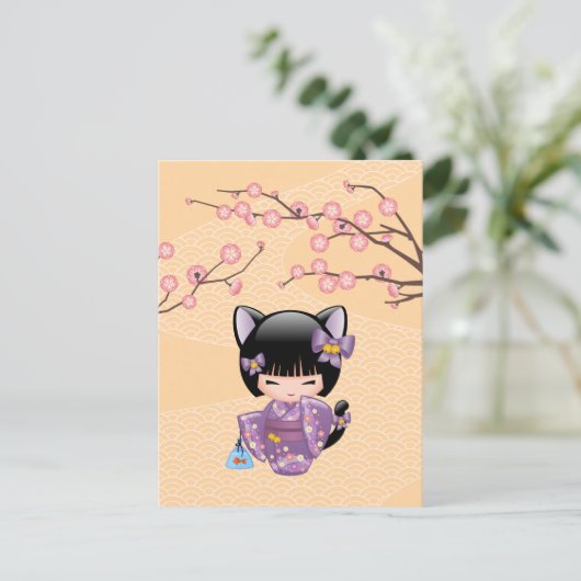 Neko Kokeshi Doll - Cat Ears Geisha Girl Postkarte (Stehend Vorderseite)