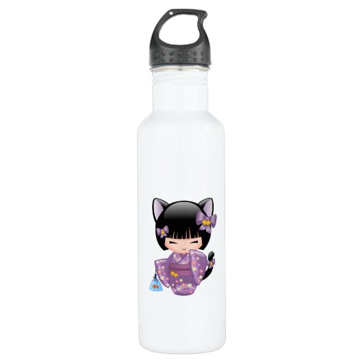 Neko Kokeshi Doll - Cat Ears Geisha Girl Trinkflasche (Vorderseite)