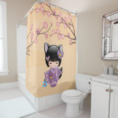 Neko Kokeshi Doll Cat Ears Geisha Girl Yellow Duschvorhang (Beispiel)