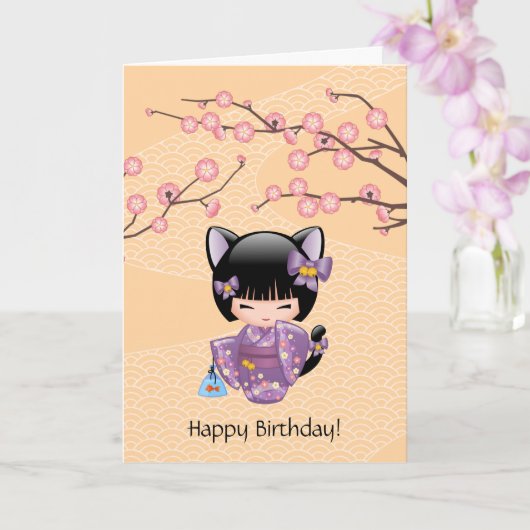 Neko Kokeshi Puppe - Karte (Orchidee)