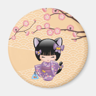 Neko Kokeshi Puppe - Katzen-Ohr-Geisha-Mädchen Magnet