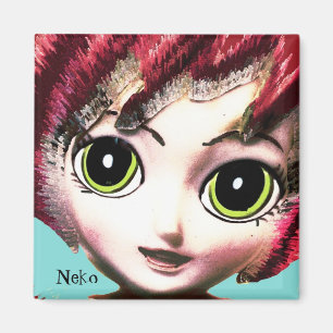 Neko Mädchen 1, bunte Fantasie-Kunst, Magnet