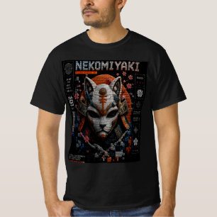 Neko Miyaki Micro-Mosaik 3D Cyber-Katze Grafik T-Shirt