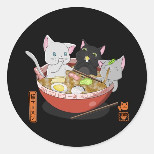 Neko Ramen cat Runder Aufkleber (Vorderseite)