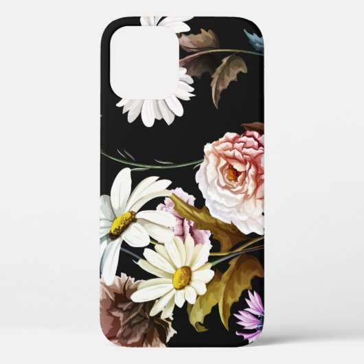 Nelke, Kamille Blume, schwarzes Muster. Case-Mate iPhone Hülle (Rückseite)
