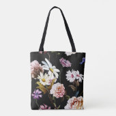 Nelke, Kamille Blume, schwarzes Muster. Tasche (Rückseite)