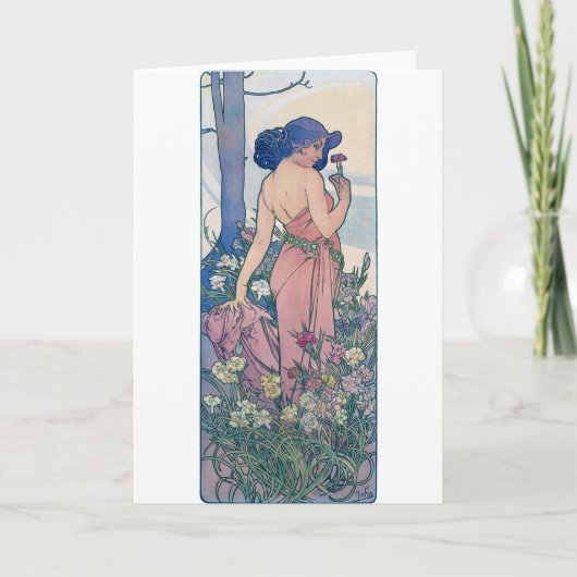 Nelke (vier Blume), Alphonse Mucha Karte (Vorderseite)
