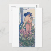 Nelke (vier Blume), Alphonse Mucha Postkarte (Vorne/Hinten)