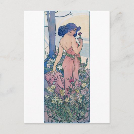 Nelke (vier Blume), Alphonse Mucha Postkarte (Vorderseite)