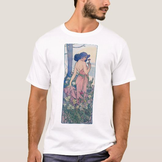 Nelke (vier Blume), Alphonse Mucha T-Shirt (Vorderseite)