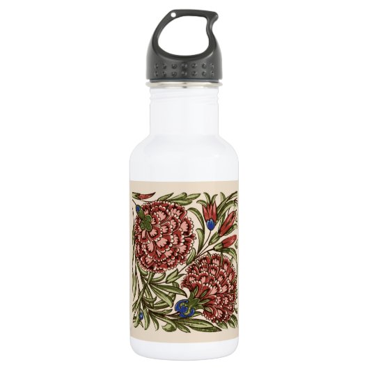 Nelken-Blumenfliese Antik Rustikal De Morgan Kunst Edelstahlflasche (Vorderseite)