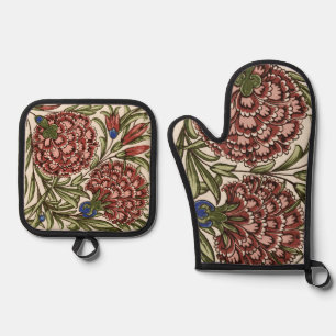 Nelken-Blumenfliese Antik Rustikal De Morgan Kunst Ofenhandschuh & Topflappen-Set