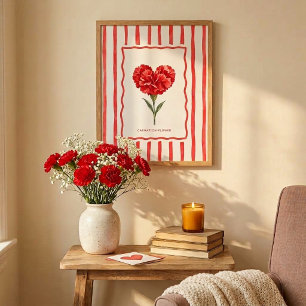 Nelken-Herz-Valentinstag-Streifen-Wandkunst Poster