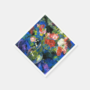 Nelken in einer runden Glasvase Serviette