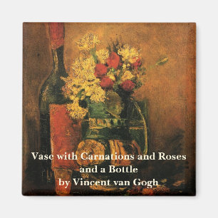 Nelken, Rosen und eine Flasche von Vincent van Gog Magnet