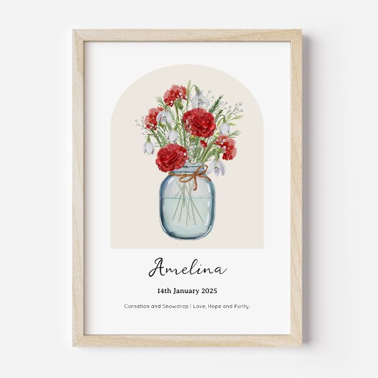 Nelken-Schneeglöckchen-Geburtsmonats-Blumenposter Poster